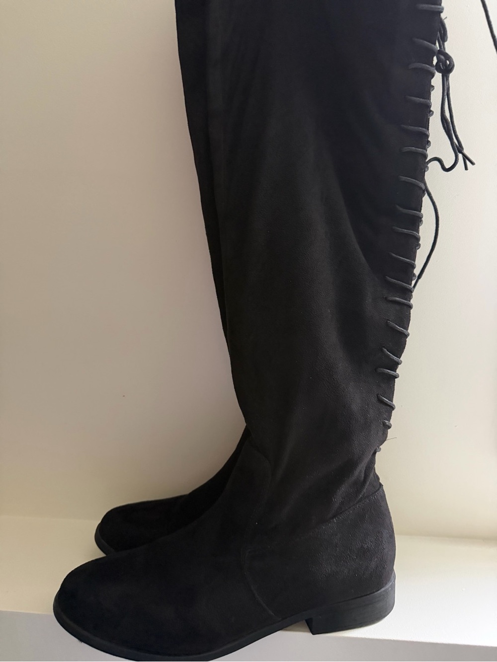 French Connection Black Over-the-Knee Lace-Up Boots - Picture 3 of 6